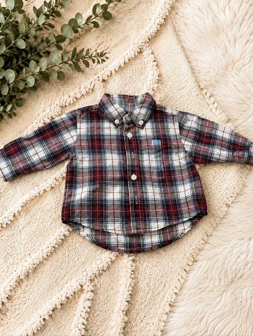 Baby Boy Plaid Button-Down Shirt | 0–3 Months | Red, Blue, White & Black - Picture 1 of 16